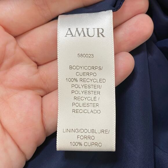 AMUR Ariel Satin Off the Shoulder Pleated Lace Maxi Dress Gown Navy Blue Size 0 - Picture 7 of 9